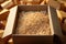 Secure shipping Open corrugated box with sawdust, ready for transportation