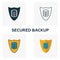 Secured Backup icon set. Four elements in diferent styles from big data icons collection. Creative secured backup icons filled,