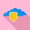 Secured cloud data icon, flat style