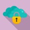 Secured data cloud icon, flat style