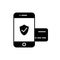 Secured mobile payment icon. Smartphone and credit card safe payment icon.