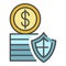 Secured money coin icon color outline vector