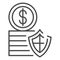 Secured money coin icon, outline style