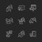 Securing home and business chalk white icons set on dark background