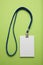 Security badge, lanyard plastic clip, template on green background