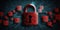 Security breach, system hacked alert with red broken padlock icon showing unsecure data under cyberattack, vulnerable access,