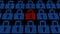 Security business concept - several blue closed padlocks and an open red one composed of binary code arranged in a block