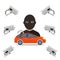 Security camera for car thief, vector illustrartion. cartoon. Security system to prevent stealing property. Bandit in