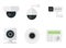 Security camera icons set. CCTV flat color simbols for a security and shops. Vector stock illustration