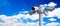 Security Cameras CCTV on pole on blue sky background. 3d illustration