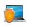 Security concept. Shield antivirus and laptop