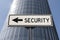 Security concept. White sign with arrow with inscription security. Direction sign. Arrows on a pole pointing in one direction