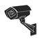 Security at facility. Concept of access control. black silhouette of CCTV security camera on white background