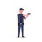 Security guard man in black uniform holding pistol police officer male cartoon character full length flat isolated