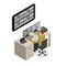 Security Guard Monitoring Service Isometric View. Vector