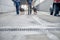 Security guards walking on the street with detection dogs