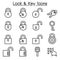 Security, Lock & Key icon set in thin line style