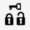 Security lock with key on transparent background. Closed-locked, open-unlocked. Vector icons.