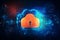 Security locker background design featuring orange and blue colors in a graphic design style, representing the concept of security