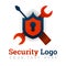 Security logo template for repair, maintenance, upgrading, software industry, errors, bugs, technology, internet, online, digital