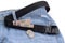 Security money belt for travel with jeans on white background