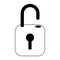Security padlock unlocked symbol isolated in black and white