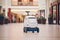 security patrol robot moving in a mall