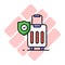 Security shield on attache case denoting vector of luggage security, luggage insurance icon