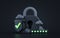 Security shield lock check mark and cloud dark iconic background for cyber protection