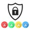 Security shield or virus shield lock line art icon for apps and