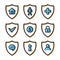 security themed icons, form shield shape, set collection design vector