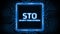 Security Token Offering STO  text written in glowing blue color on computer circuit board background.