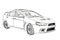 Sedan Mitsubishi Evolution X Sketch. 3D Illustration.