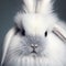 Sedate closeup portrait lovely whisker easter English Angora rabbit in studio.
