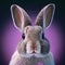 Sedate closeup portrait lovely whisker easter Lilac rabbit in studio.
