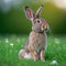Sedate easter belgian rabbit portrait full body sitting in green field