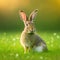Sedate easter britannia petite rabbit portrait full body sitting in green field