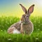 Sedate easter Continental Giant rabbit portrait full body sitting in green field