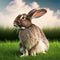 Sedate easter French lop rabbit portrait full body sitting in green field