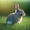 Sedate easter Netherland Dwarf rabbit portrait full body sitting in green field