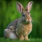 Sedate easter Polish rabbit portrait full body sitting in green field