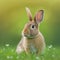 Sedate easter Polish rabbit portrait full body sitting in green field