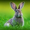 Sedate easter Polish rabbit portrait full body sitting in green field