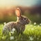 Sedate easter Polish rabbit portrait full body sitting in green field