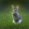 Sedate easter Silver Fox rabbit portrait full body sitting in green field