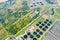 Sedimentation tanks of city wastewater treatment plant. aerial photo