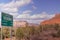 Sedona,Arizona, road sign with red rock mountain landscape