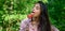 Seductive appetite. Woman full of desire eating tomato. Girl holds fork with juicy ripe tomato. Girl seductive eats red