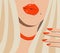 Seductive blonde with orange make up. Vector graphics.