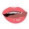 Seductive female lips painted with pink gloss, sexy tongue, vector clip art in flat style